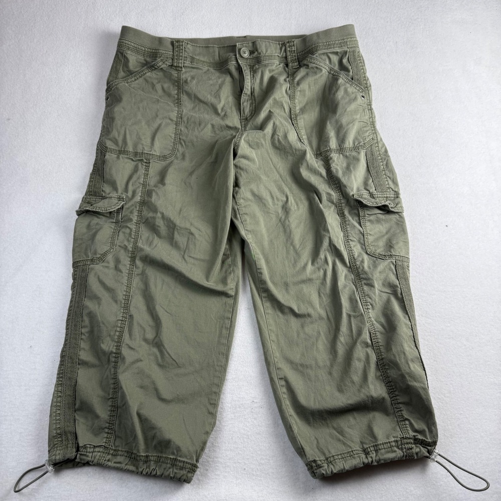 Style & Co Women 16 Olive Green Cargo Capri Pants Bungee Hem Utility Cropped